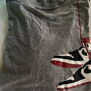 Gray Graphic T-Shirt with Red and Black Design